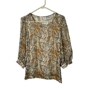 Walter Women's 100% Silk Multicolor Sheer Print Blouse 3/4 Sleeve Size 10 # 822